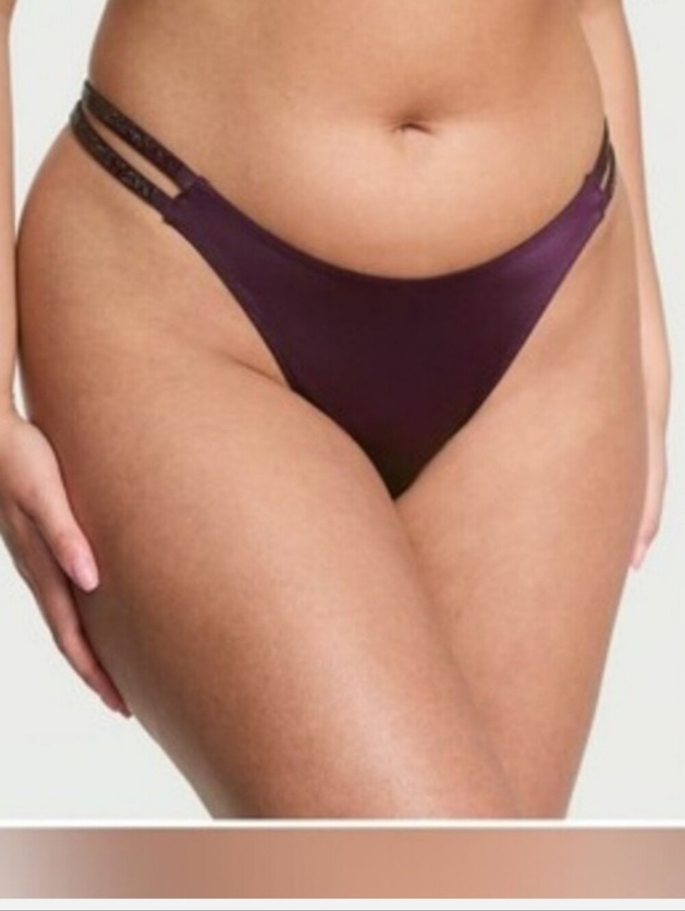 Victoria's secret very sexy double shine strap smooth thong panty WINTER WINE S